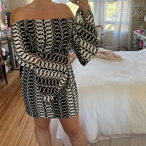 Black and white Bardot lace dress